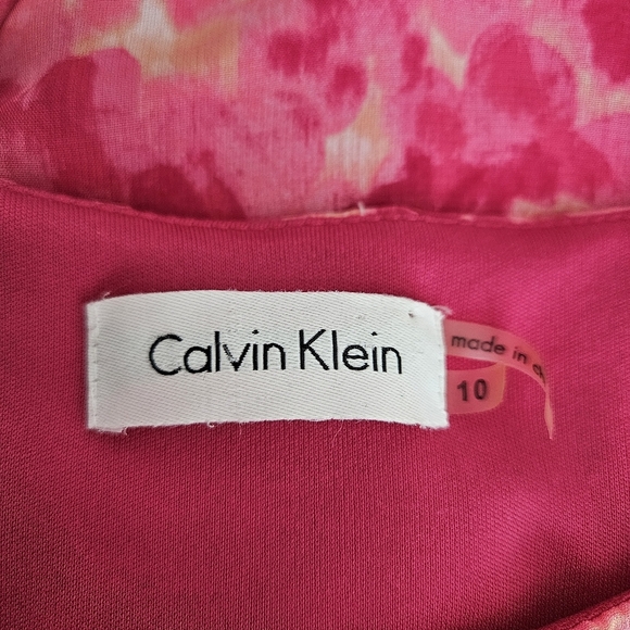 Calvin Klein Tiered Fit Flare Dress Pink Tie Dye Sleeveless Pleated Neck 10 - Picture 6 of 6